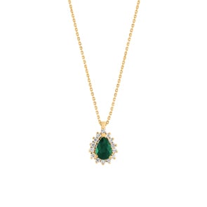 Collier 750/18 K Gelbgold, Diamanten 0.11 ct H/si & Smaragd 0.34 ct