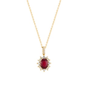 Collier 750/18 K Gelbgold, Diamanten 0.26 ct H/si & Rubin 1.23 ct