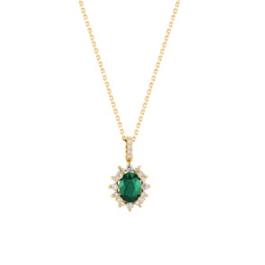 Collier 750/18 K Gelbgold, Diamanten 0.26 ct H/si & Smaragd