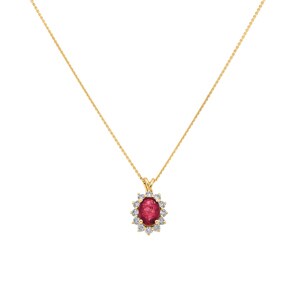 Collier 750/18 K Gelbgold, Diamanten 0.28 ct H/si & Rubin 1.09 ct