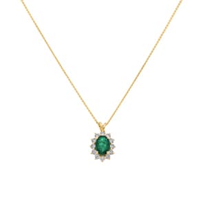 Collier 750/18 K Gelbgold, Diamanten 0.28 ct H/si & Smaragd 0.65 ct