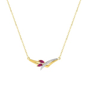 Collier 750/18 K Gelbgold mit 2 Rubinen Marquise und Diamant 0.01ct.
