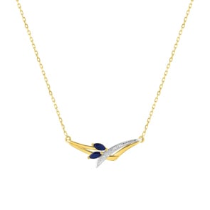 Collier 750/18 K Gelbgold mit 2 Saphiren Marquise und Diamant 0.01ct.