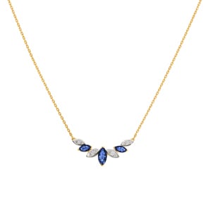 Collier 750/18 K Gelbgold mit 3 Saphiren Marquise und Diamanten 0.04ct.