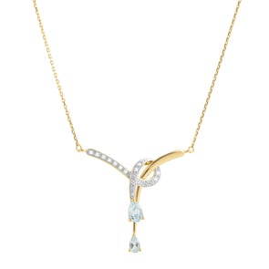 Collier 750/18 K Gelbgold mit Blautopasen und Diamanten 0.02ct.