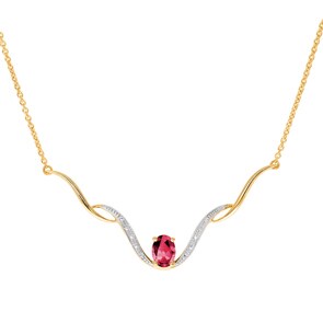 Collier or jaune 750/18 ct avec diamants 0.02 ct H/si & rubis