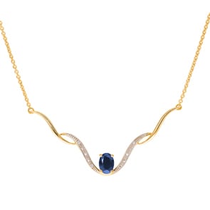 Collier or jaune 750/18 ct avec diamants 0.02 ct H/si & saphir