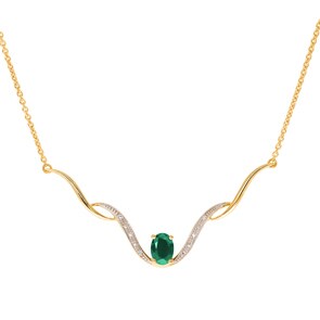 Collier or jaune 750/18 ct avec diamants 0.02 ct H/si & émeraude