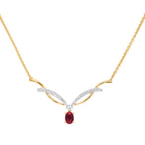 Collier or jaune 750/18 ct avec diamants 0.09 ct H/si & rubis