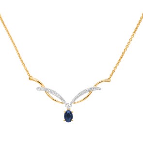 Collier or jaune 750/18 ct avec diamants 0.09 ct H/si & saphir