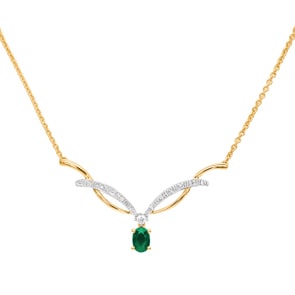 Collier or jaune 750/18 ct avec diamants 0.09 ct H/si & émeraude