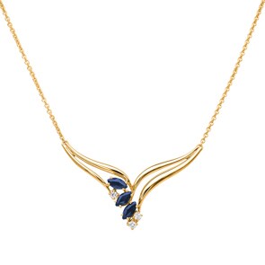 Collier or jaune 750/18 ct avec diamants 0.10 ct H/si & saphirs