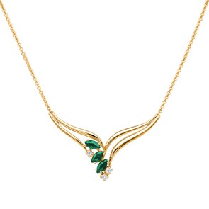 Collier or jaune 750/18 ct avec diamants 0.10 ct H/si & émeraudes