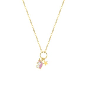 Collier or jaune 750/18 ct avec breloque licorne & étoile