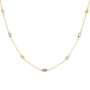 Collier 750/18 K Gelbgold mit Farbsteinen