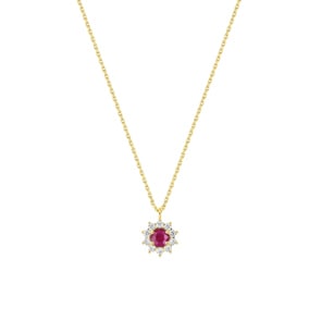 Collier or jaune 750/18 ct avec rubis & diamants 0.21 ct