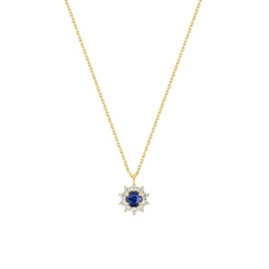 Collier or jaune 750/18 ct avec saphir & diamants 0.21 ct