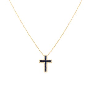 Collier 750/18 K Gelbgold mit Saphiren & Diamanten 0.23 ct H/si, Kreuz