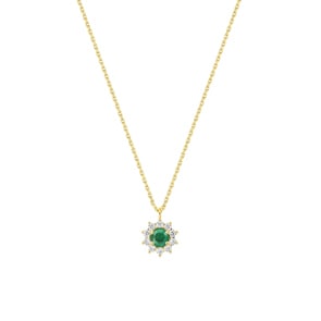 Collier or jaune 750/18 ct avec émeraude & diamants 0.21 ct