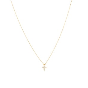 Collier or jaune 750/18 ct avec zircones, Croix