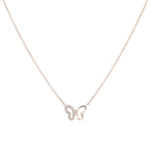 Collier 750/18 K Roségold mit Diamanten 0.04 ct H/si, Schmetterling