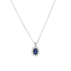 Collier 750/18 K Weissgold, Diamanten 0.03 ct H/si & Saphir 0.55 ct