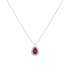 Collier 750/18 K Weissgold, Diamanten 0.11 ct H/si & Rubin