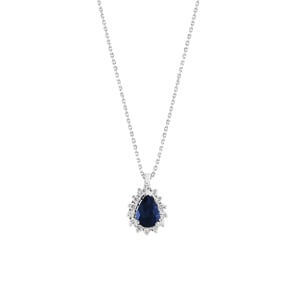 Collier or gris 750/18 ct, diamants 0.11 ct H/si & saphir 0.34 ct