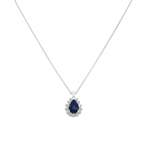 Collier 750/18 K Weissgold, Diamanten 0.11 ct H/si & Saphir