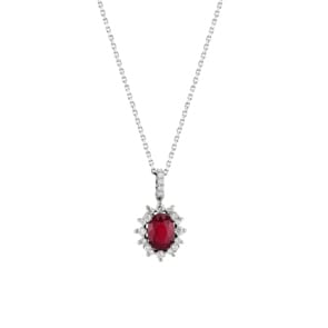 Collier 750/18 K Weissgold, Diamanten 0.26 ct H/si & Rubin 1.23 ct