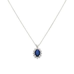 Collier 750/18 K Weissgold, Diamanten 0.28 ct H/si & Saphir 0.92 ct