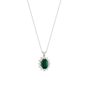 Collier 750/18 K Weissgold, Diamanten 0.28 ct H/si & Smaragd 0.65 ct