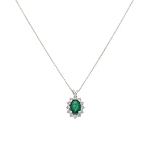 Collier 750/18 K Weissgold, Diamanten 0.28 ct H/si & Smaragd 0.65 ct