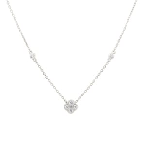 Collier or gris 750/18 ct Trèfle avec diamants 0.21 ct H/si