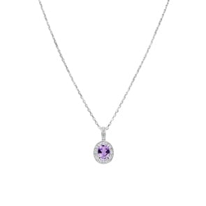 Collier 750/18 K Weissgold mit Amethyst oval und Zirkonia