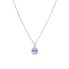 Collier 750/18 K Weissgold mit Blautopas oval und Zirkonia