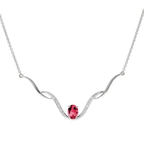 Collier 750/18 K Weissgold mit Diamanten 0.02 ct H/si & Rubin