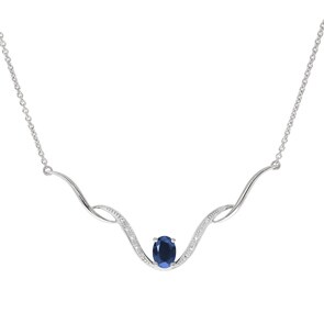 Collier or gris 750/18 ct avec diamants 0.02 ct H/si & saphir