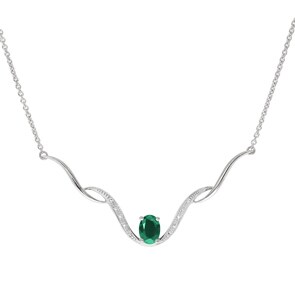 Collier or gris 750/18 ct avec diamants 0.02 ct H/si & émeraude