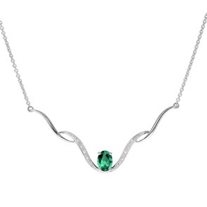 Collier or gris 750/18 ct avec diamants 0.02 ct H/si & émeraude
