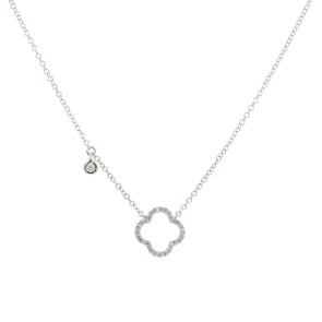 Collier or gris 750/18 ct avec diamants 0.09 ct H/si, Trèfle