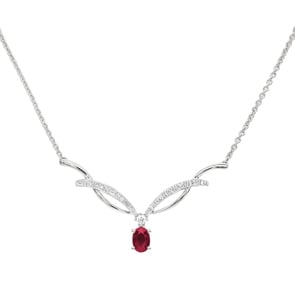 Collier or gris 750/18 ct avec diamants 0.09 ct H/si & rubis
