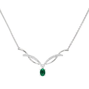 Collier or gris 750/18 ct avec diamants 0.09 ct H/si & émeraude
