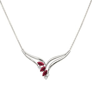 Collier or gris 750/18 ct avec diamants 0.10 ct H/si & rubis