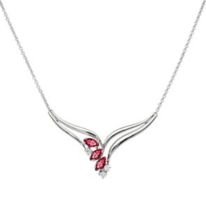 Collier 750/18 K Weissgold mit Diamanten 0.10 ct H/si & Rubinen