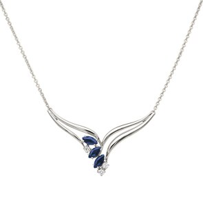 Collier or gris 750/18 ct avec diamants 0.10 ct H/si & saphirs