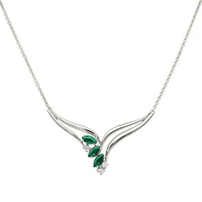 Collier or gris 750/18 ct avec diamants 0.10 ct H/si & émeraudes