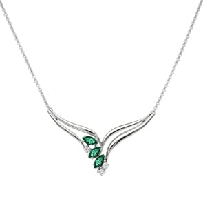 Collier 750/18 K Weissgold mit Diamanten 0.10 ct H/si & Smaragden