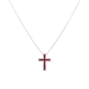 Collier 750/18 K Weissgold mit Rubinen & Diamanten 0.23 ct H/si, Kreuz
