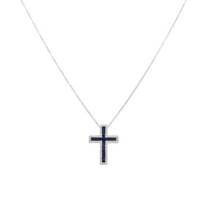 Collier 750/18 K Weissgold mit Saphiren & Diamanten 0.23 ct H/si, Kreuz